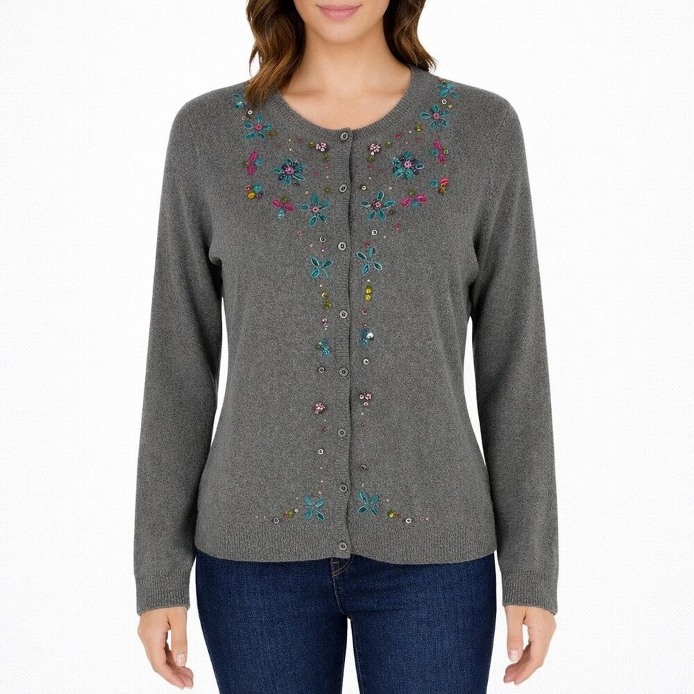 Glam Souls Cashmere Wool Blend Cardigan Rhinestone Brown Size S/M